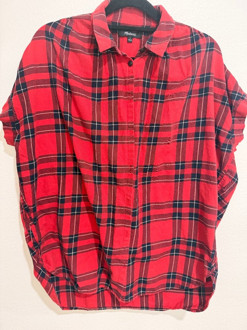 Madewell Women's Button-Down Plaid Dahl Cap Sleeve Shirt SMALL